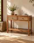 Bunai console design visualisation; proposed design, not a photograph of a finished product. Styling accessories are not included.
