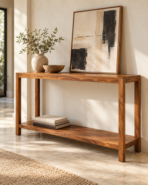 Gallery console design visualisation; proposed design, not a photograph of a finished product. Styling accessories are not included.