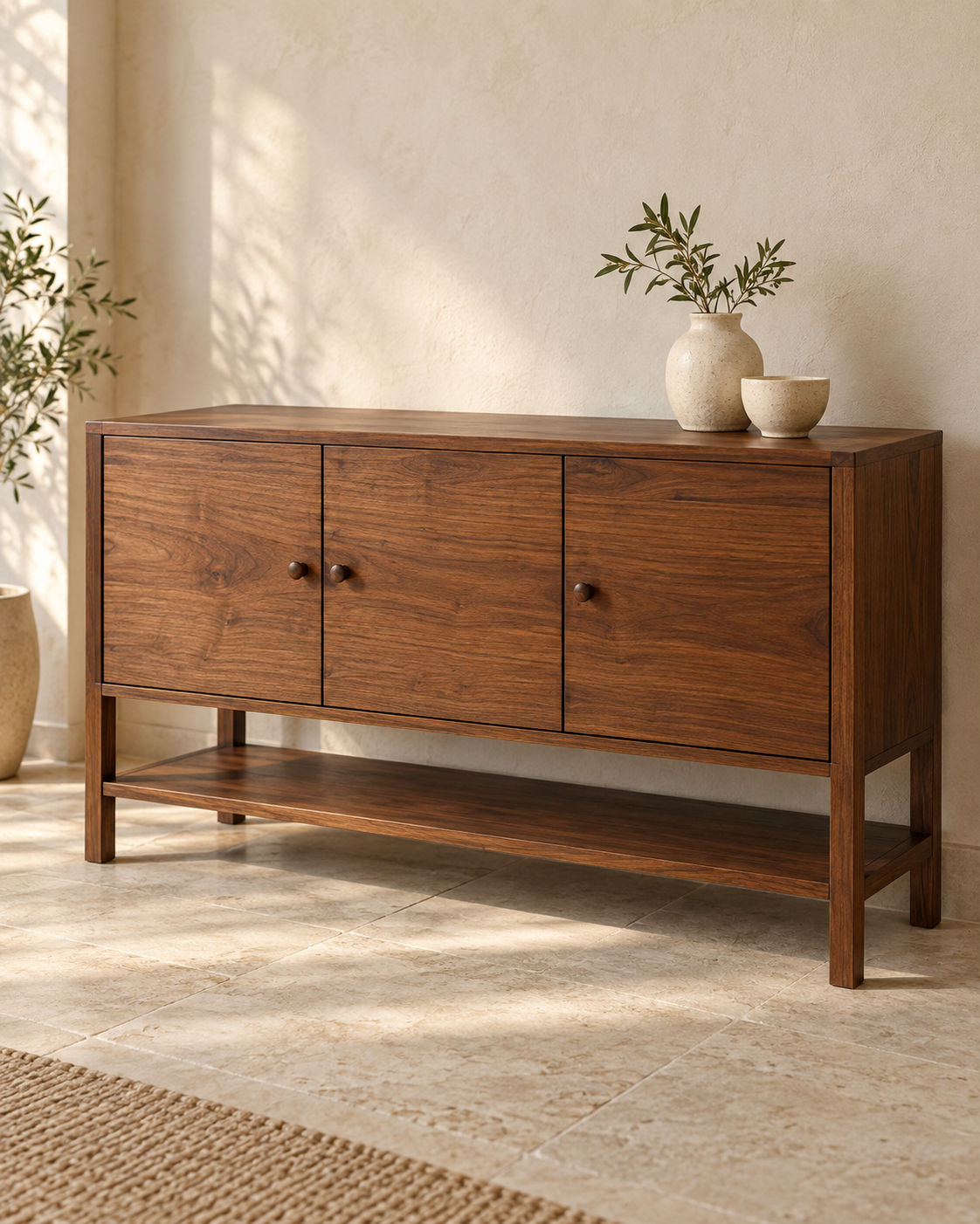 Sangrah console design visualisation; proposed design, not a photograph of a finished product. Styling accessories are not included.