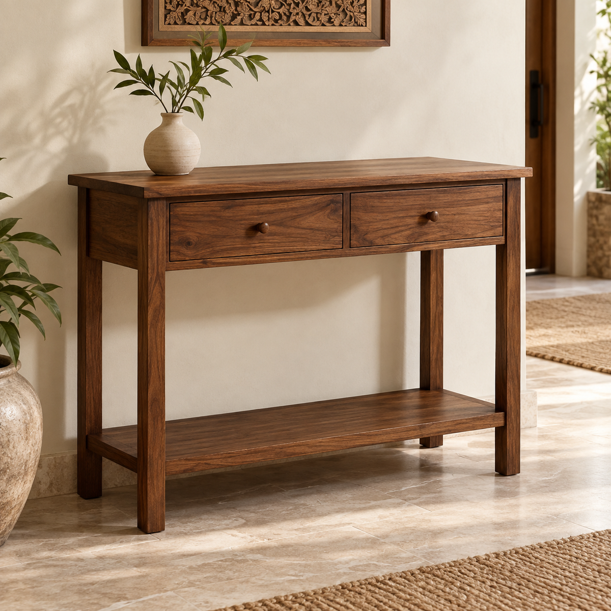 The harakh console visualisation with two drawers and an open lower shelf