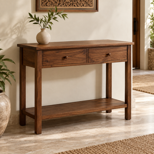 The harakh console visualisation with two drawers and an open lower shelf